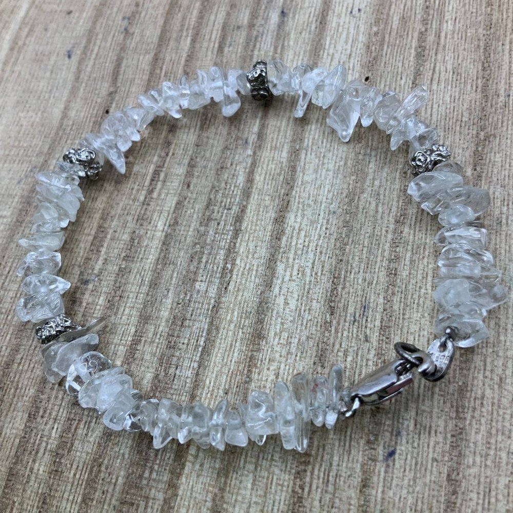 Crystal Quartz Chip White Clear 925 Bracelet